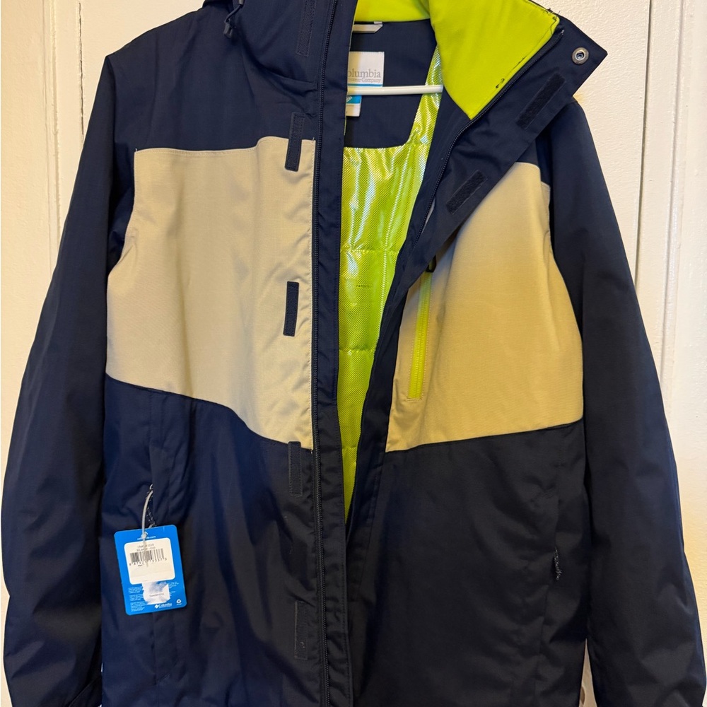 Columbia Navy and Beige Jacket with Lime Accents